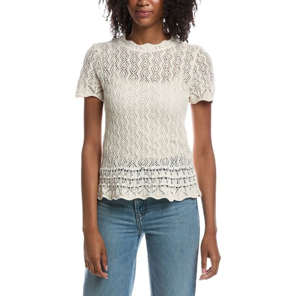 Current/Elliott Womens  Pointelle Knit Pullover Blouse, Brown